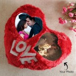 Lovely Heart Shaped Dual Photo Personalized Red Cushion